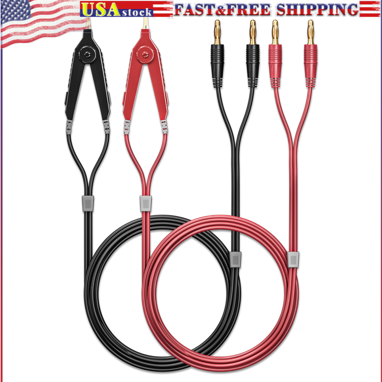 LCR Meter Test Leads Terminal Kelvin Clips Cable Wires to 4mm Banana Plugs