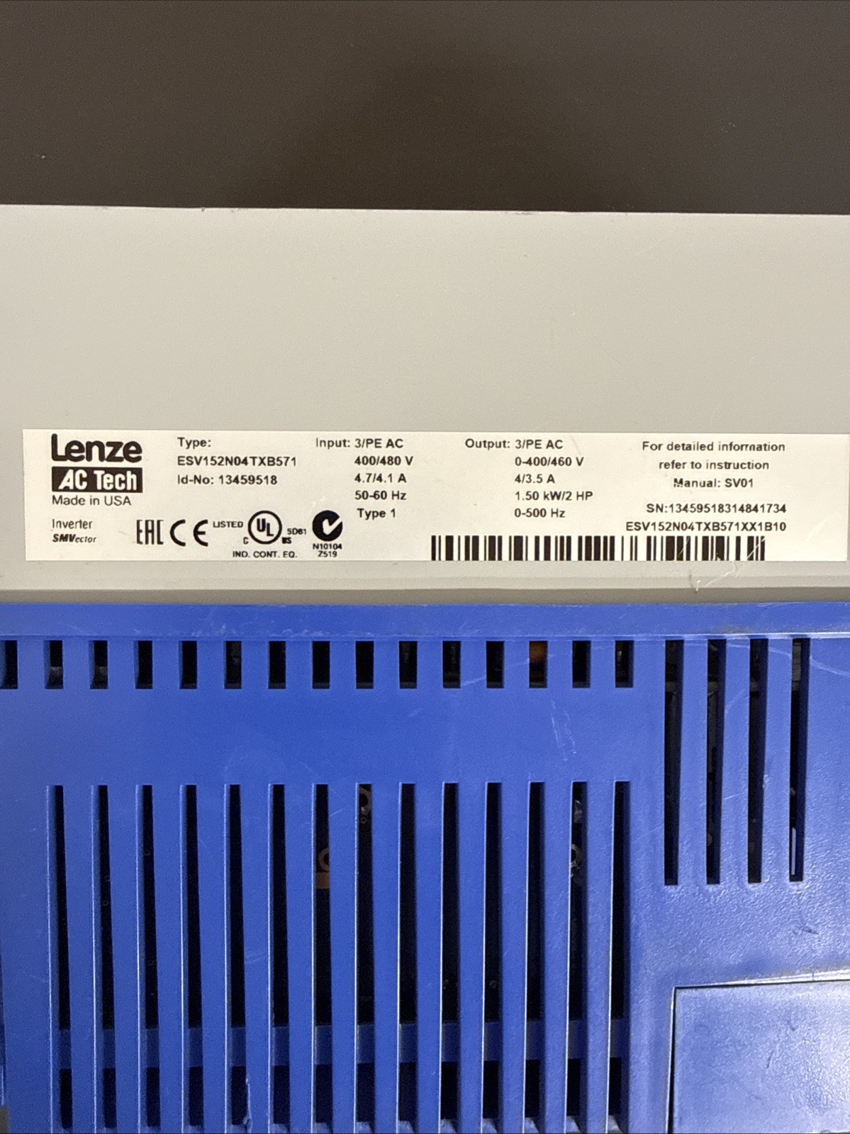 Lenze AC Tech VFD ESV152N04TXB571 Variable Frequency Drive VFD