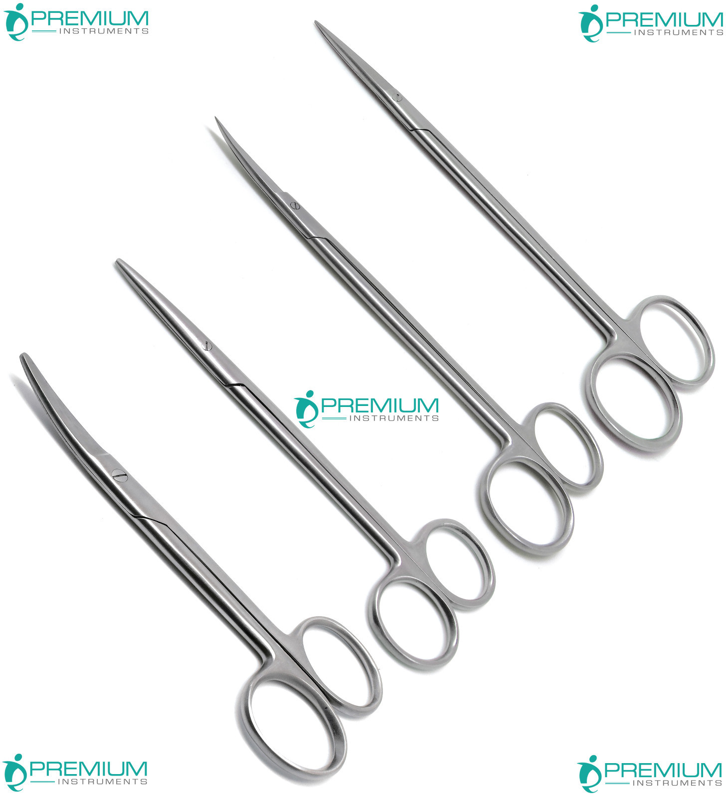 Scissors Straight & Curved Metzenbaum Blunt 6″ Kelly Sharp 7″ Surgical Set of 4