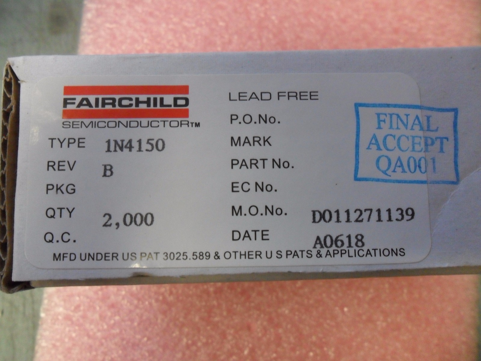 1N4150 DIODE FAST RECOVERY 200mA, 75V DO-35 2-PIN FAIRCHILD (100 PER LOT)