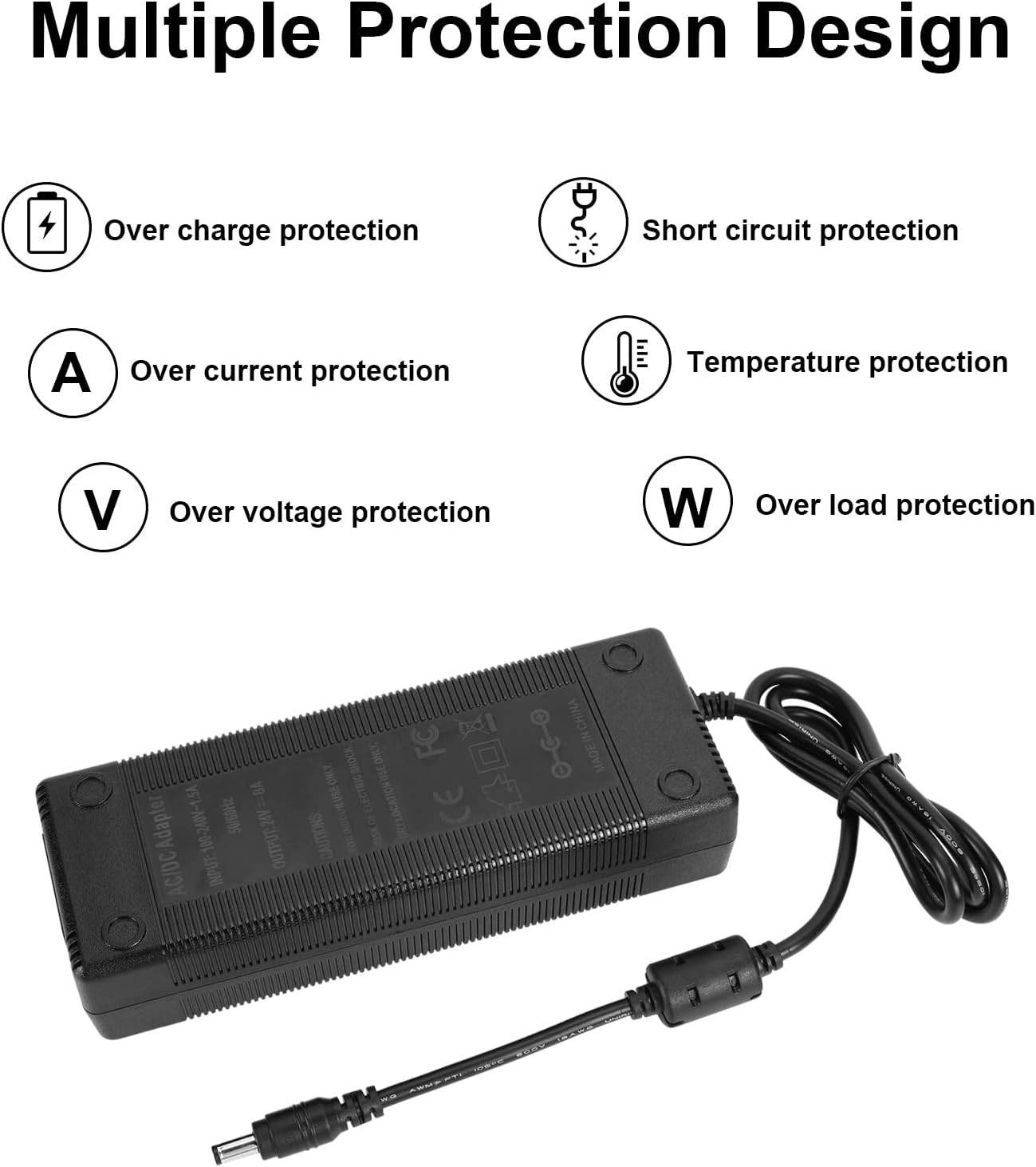 24V 8A Power Supply Adapter, AC to DC Converter 100V-240V 24 Black
