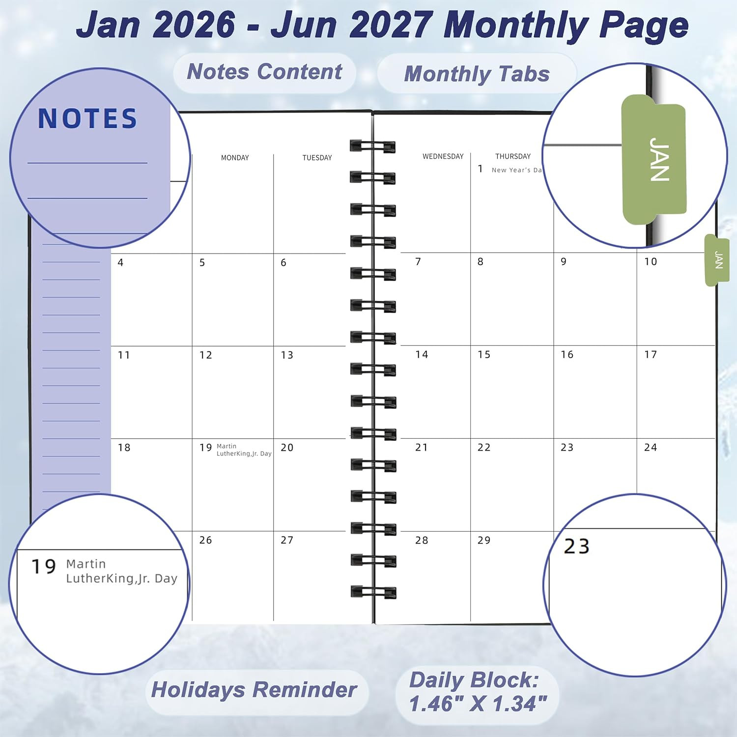 Daily Planner 2026-2027, 2026 Planner Weekly and Monthly, Jan 2026-Jun 2027, 18