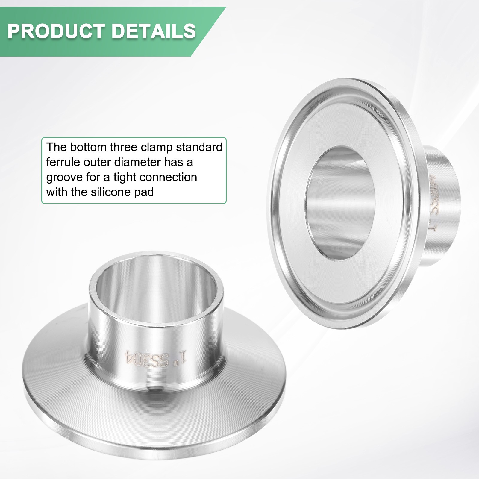 1-Pack Tri Sanitary 1.5″ Clamp Ferrule Fittings to 25mm” OD Weld Clamp Pipe
