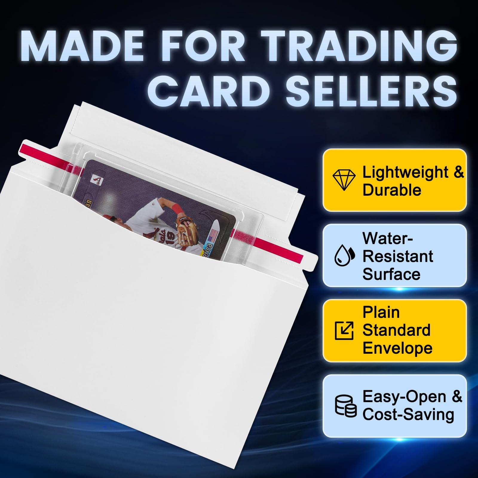 Mailer Trading Card Envelopes 180 Pack 7″ x 4.35″ Semi-Rigid Toploaders