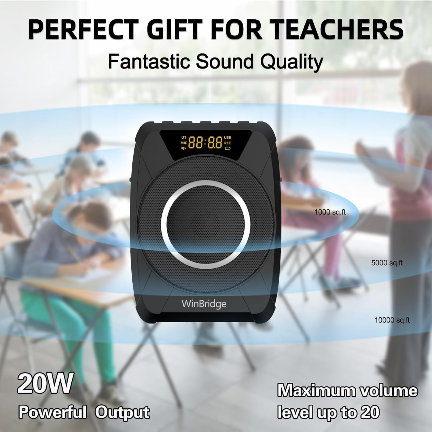 Voice Amplifier Wireless Microphone, 20W Portable PA System with Bluetooth