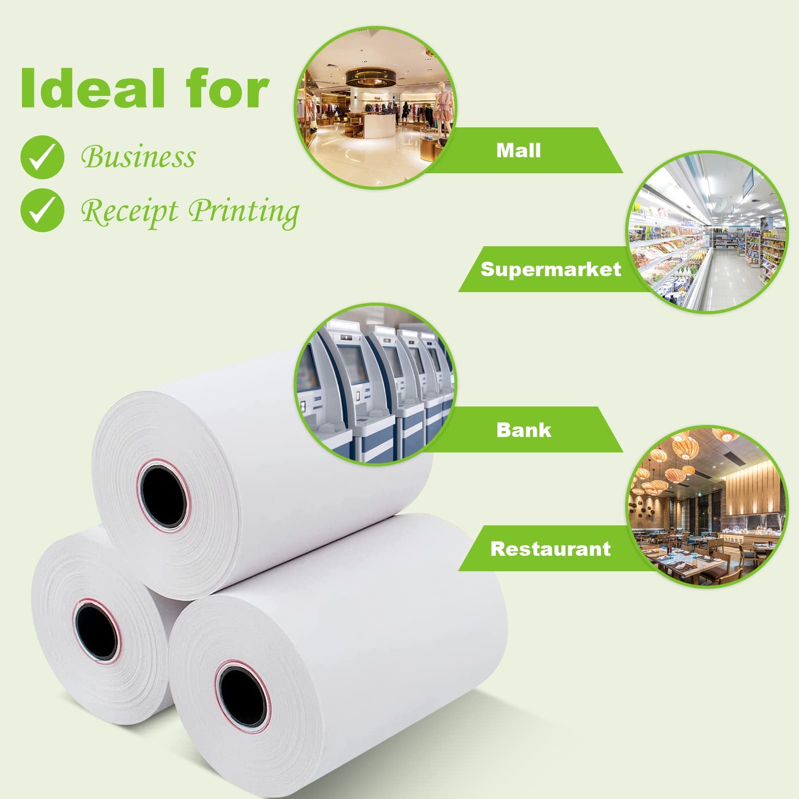 MFLABEL Thermal POS Receipt Paper Rolls – 2 1/4″ x 50′ 2 x 50′, White