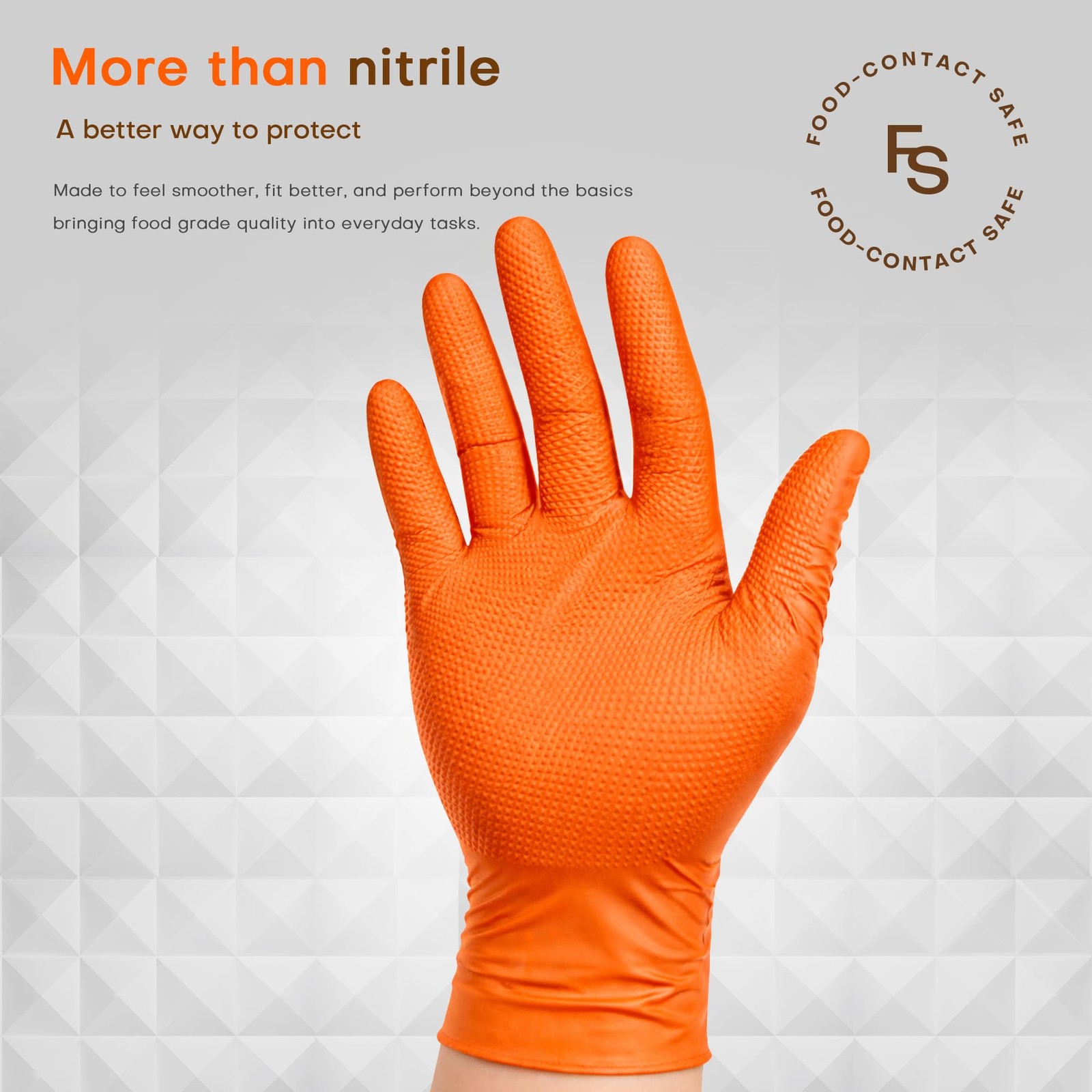 SUPER+ HEAVY DUTY Nitrile Gloves 8 Mil Diamond Texture Large, Large (Orange)