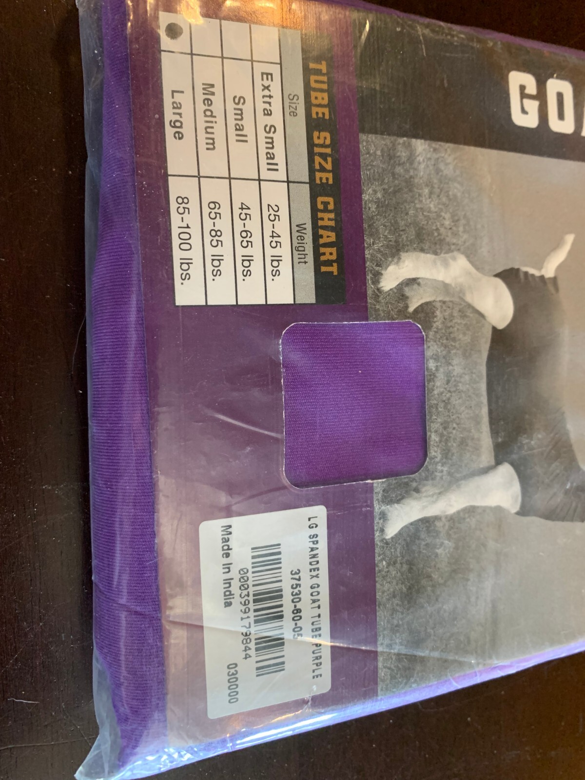 SPANDEX GOAT TUBE Large 85-100lb Purple Weaver Livestock keep show goats clean!