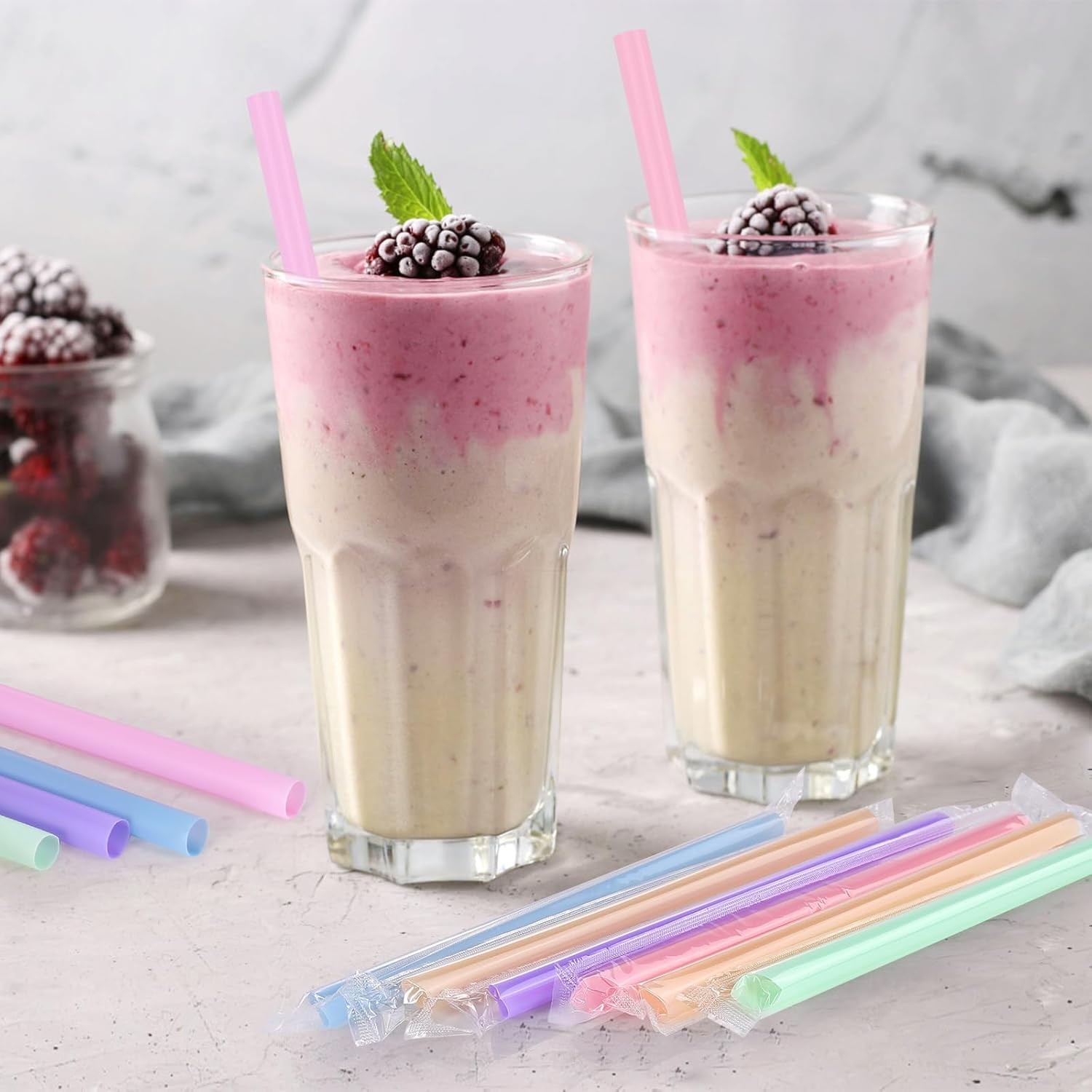Individually Wrapped] Disposable Plastic Smoothie Boba Straws – 9.45″ Long 0.43″