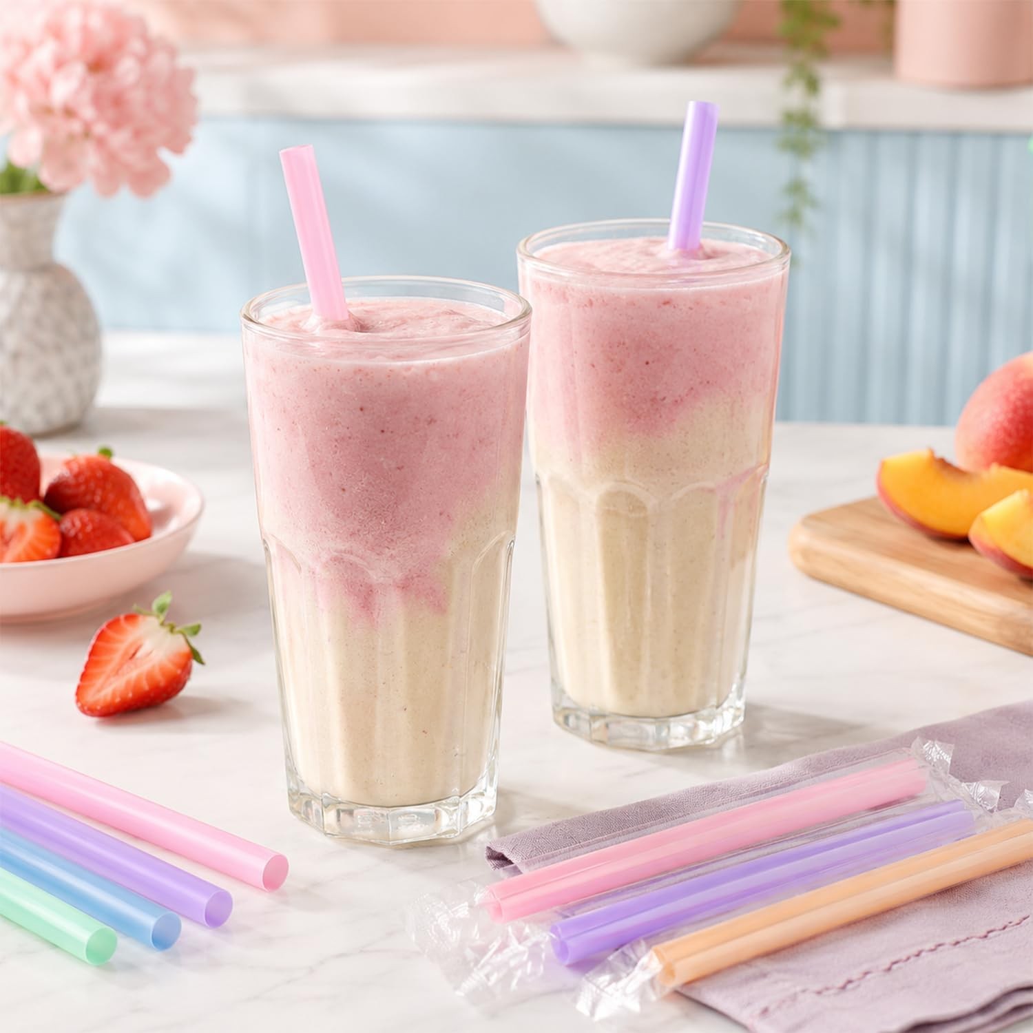 Individually Wrapped] Disposable Plastic Smoothie Boba Straws – 9.45″ Long 0.43″