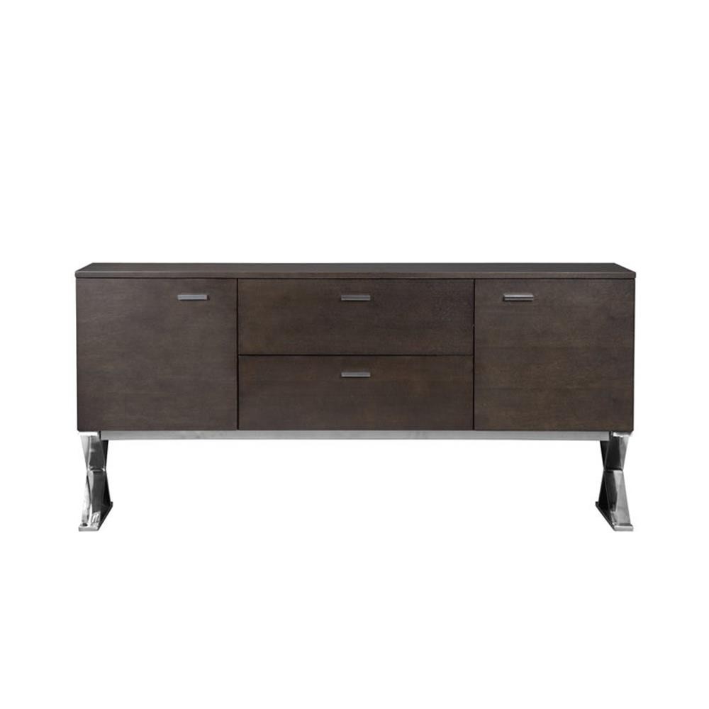 Pangea Home Alexa Modern Wood Veneer & High Polished Steel Buffet in Espresso