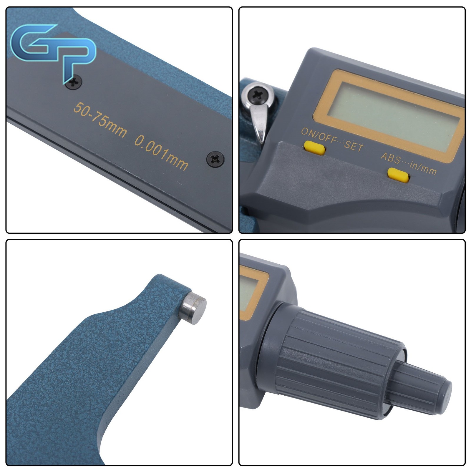 2-3″ 0.00005″ Digital Large LCD Display Outside Micrometer Carbide Tip 50-75mm