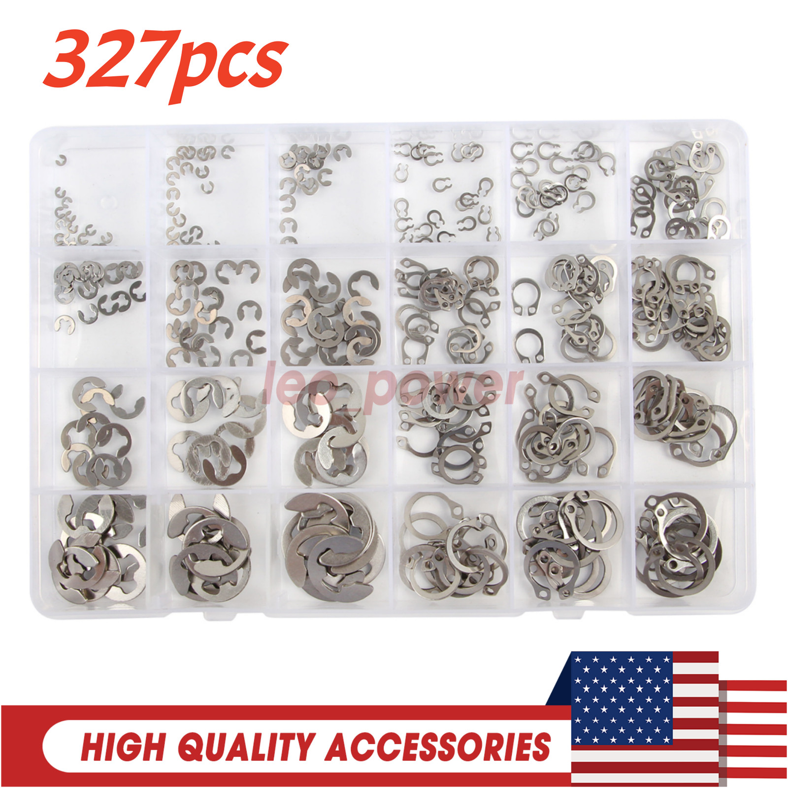 327Pcs Stainless Steel E-Clip Circlip Kit External Retaining Ring Set 24 Sizes