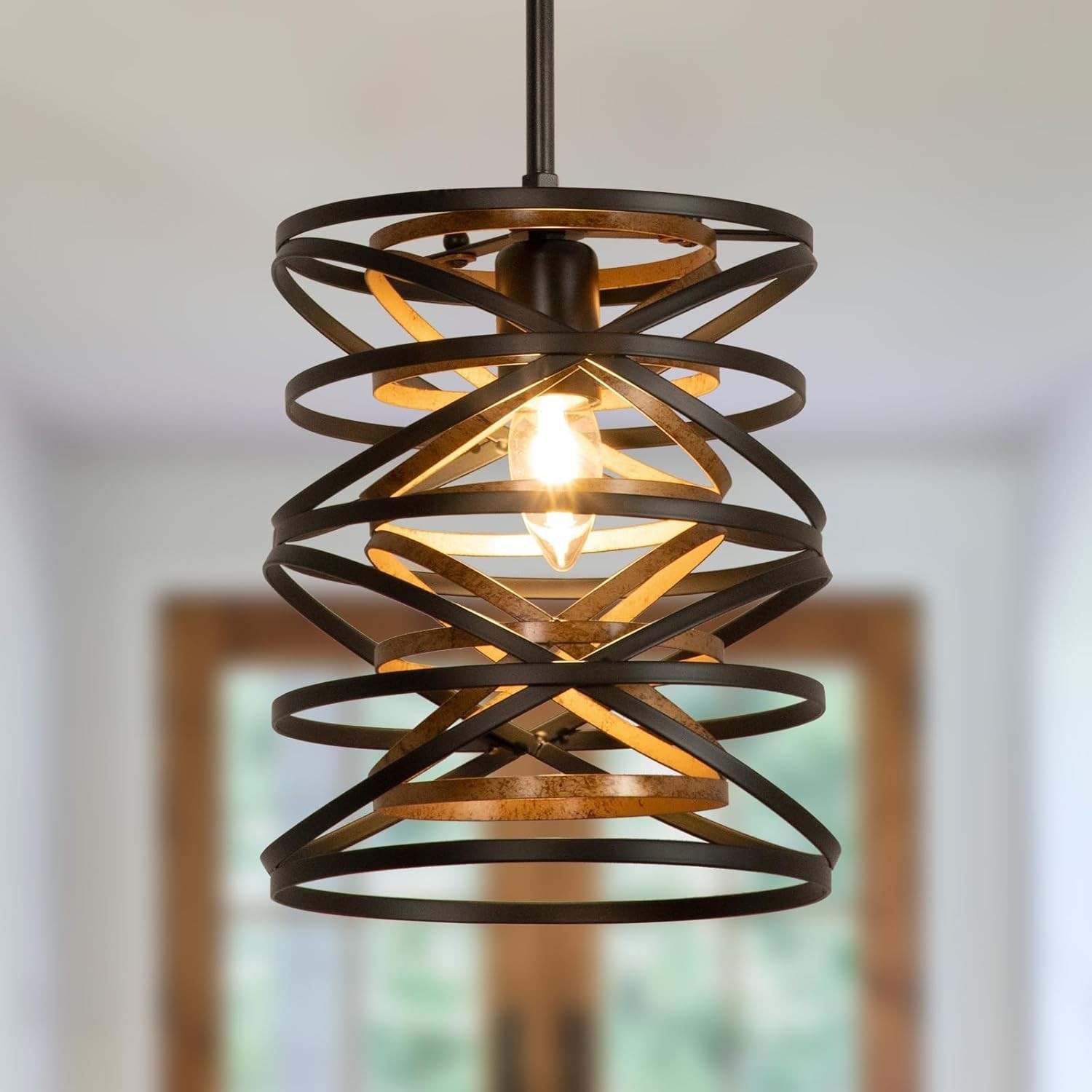 Farmhouse chandelier Industrial Pendant Light Black Cage Rustic Kitchen E26