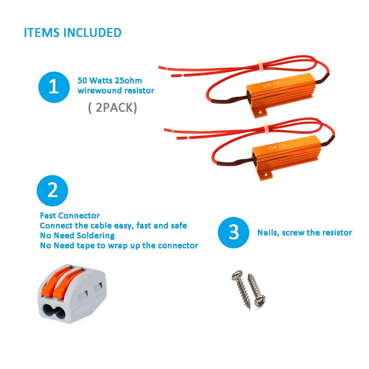50 Watt 25 Ohm Wirewound Resistor Aluminum Case Chassis Mount 50W 25 Ohm Wire…