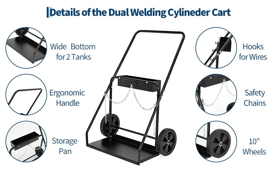 Welding Cylinder Cart, Heavy Duty Oxygen Acetylene Tank Cart Rolling Welder Cart