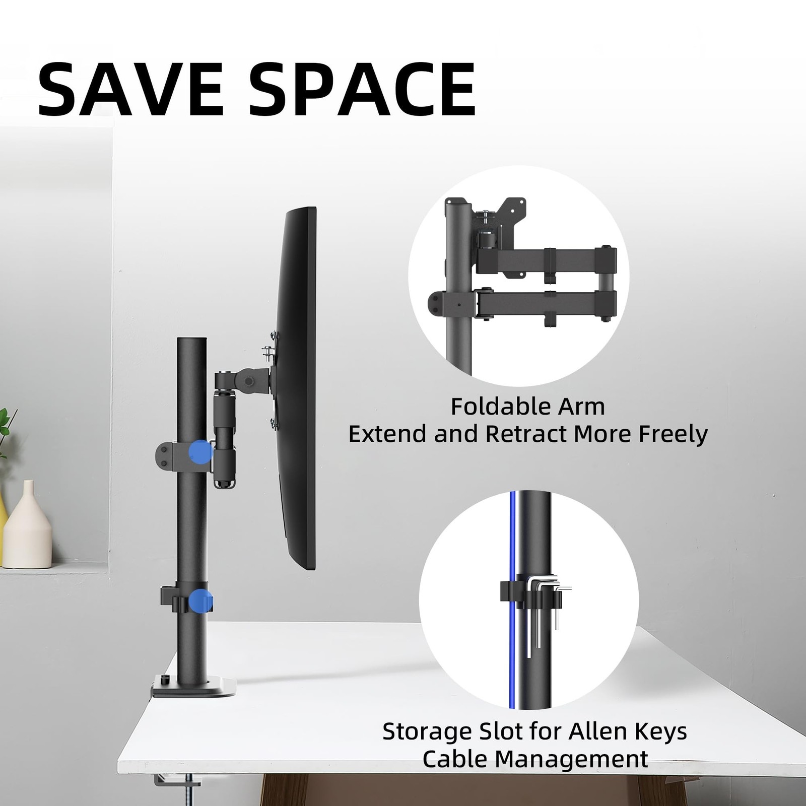 Bracwiser Monitor Mount Single Fully Adjustable Arm Fits One Screen 13-32 inc…