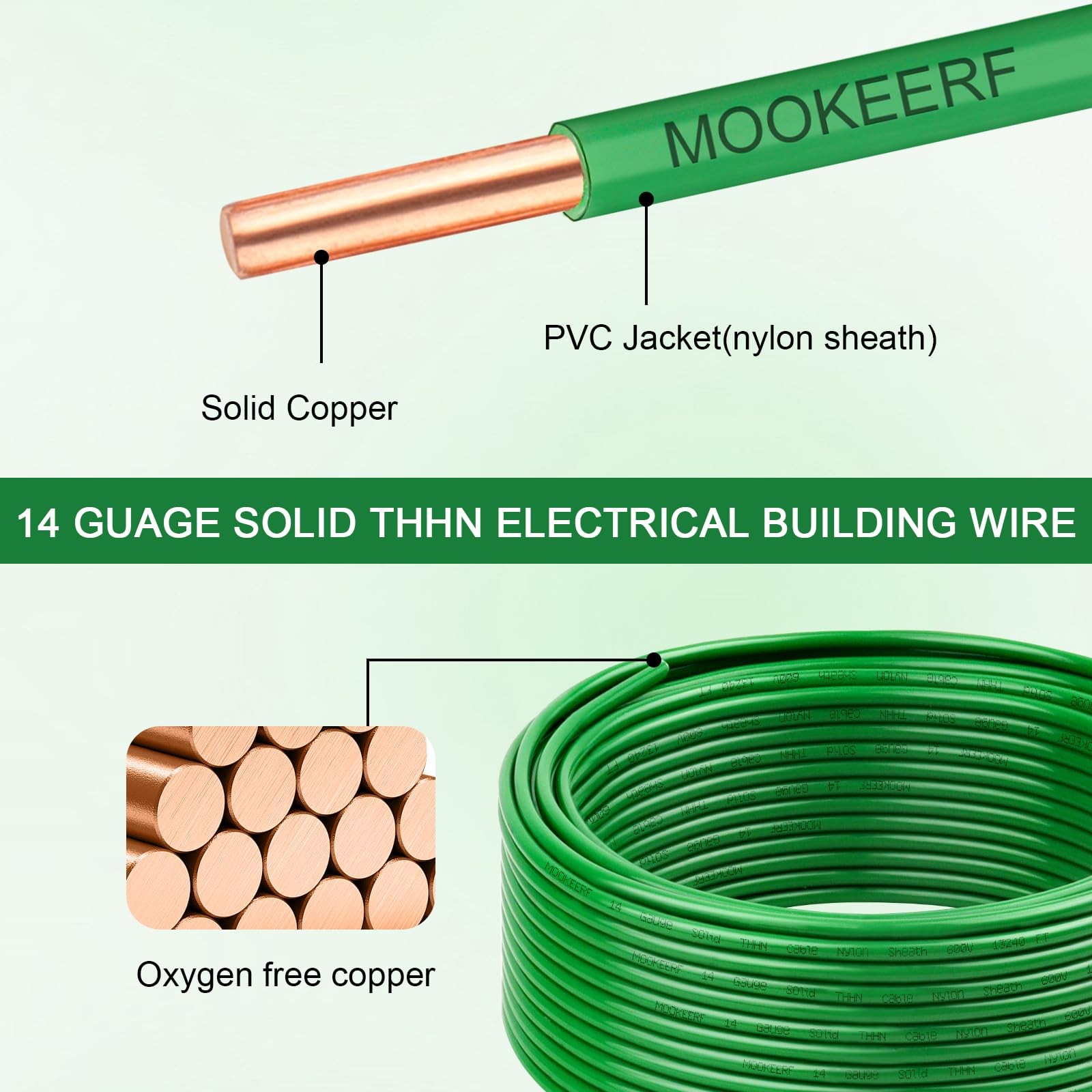 THHN Wire 14 Gauge 50FT – OFC Solid Copper 10 AWG Electrical Building Wire 60…