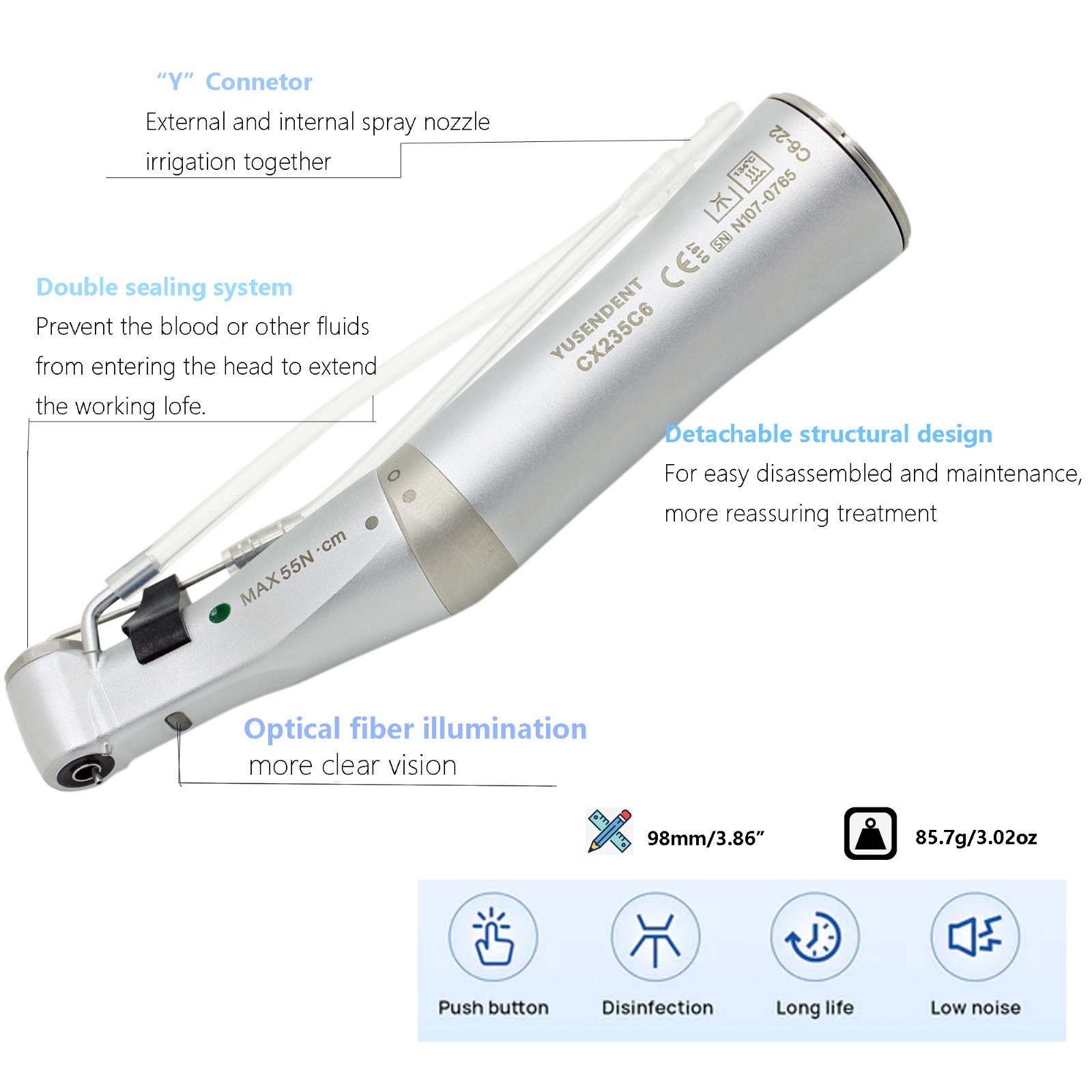COXO Dental Surgical Handpiece 20:1 Implant Contra Angle 1:1 Straight Attachment
