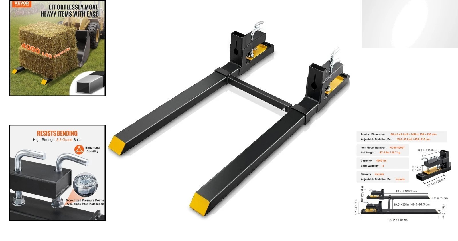 Alloy Steel Pallet Forks 60″ – 4000 lbs Capacity with Easy Clamp Installation