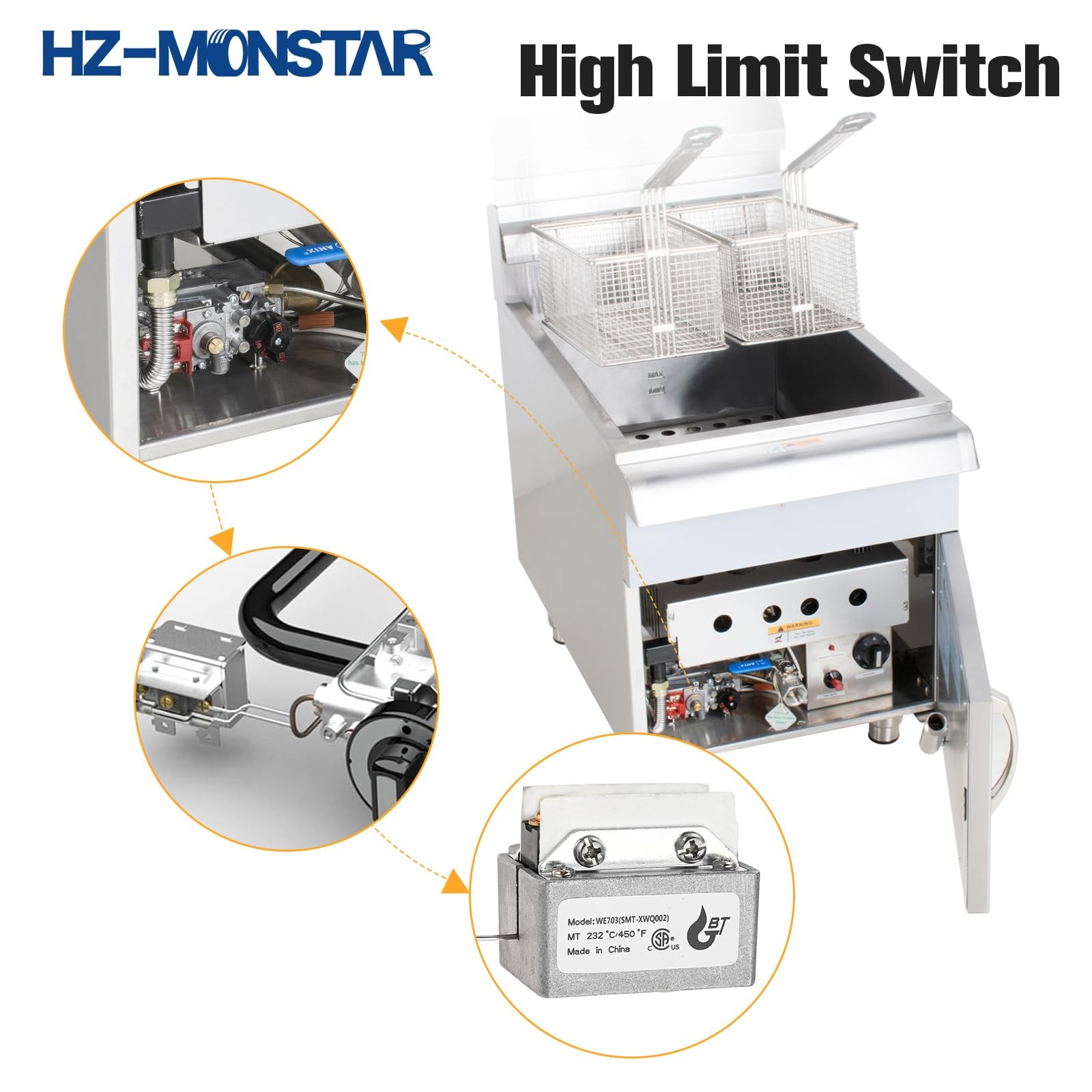 HZMONSTAR 1177 High Limit Fryer Switch Safety, LCCM080360000 Thermostat High …