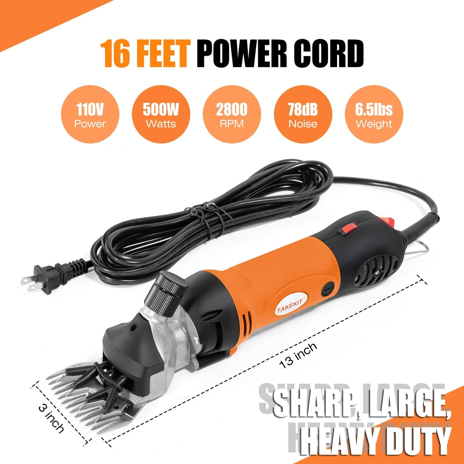 TAKEKIT Sheep Shears, 500W Professional Heavy Duty Sheep Clippers for Groomin…