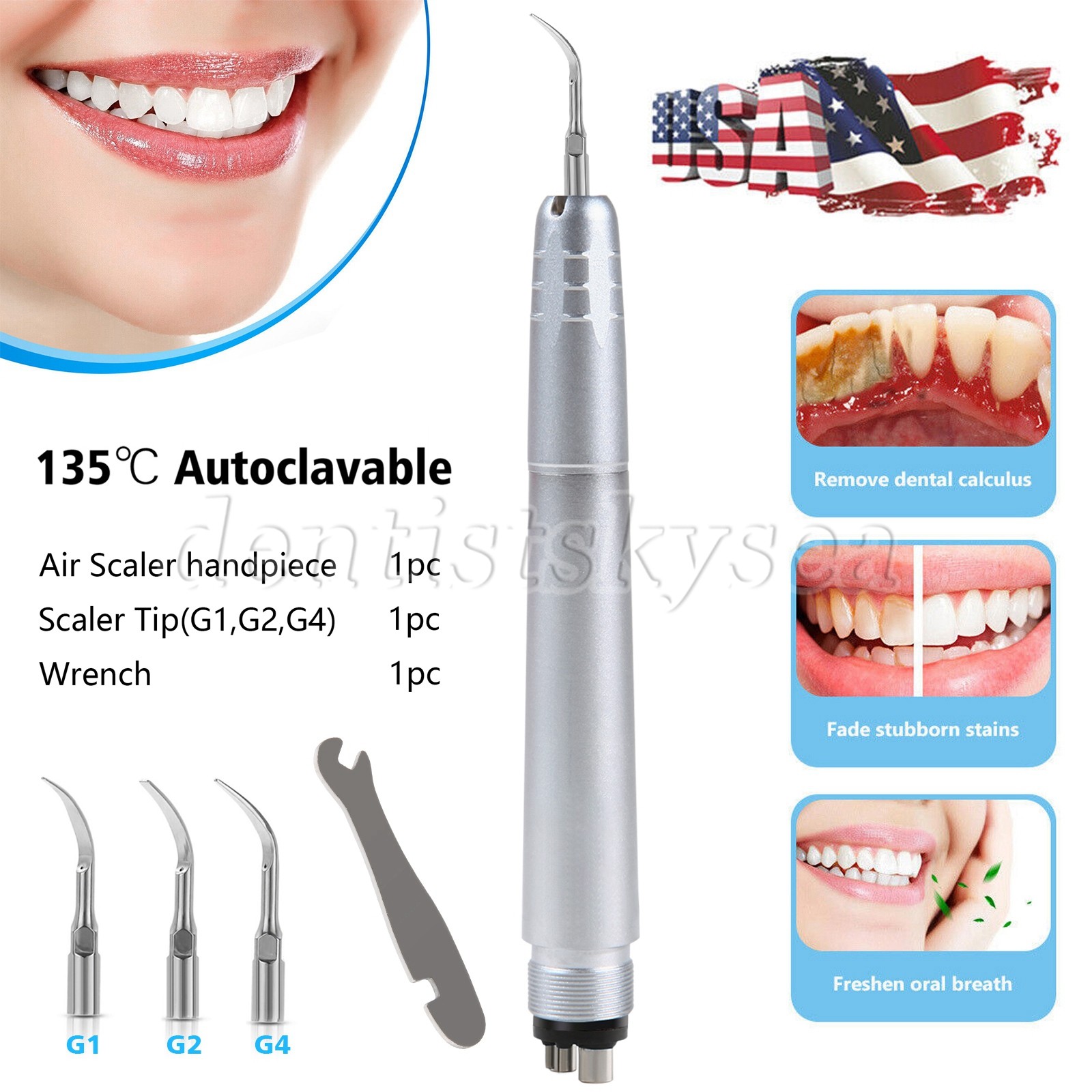 Dental Air Scaler Sonic Perio Scaling 4 Hole with 3 Compatible Tips US STOCK