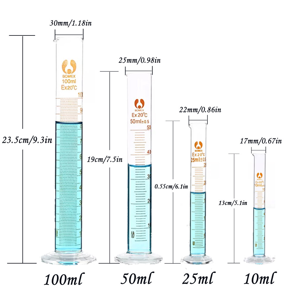 Graduated Glass Cylinder 10/20/25/50/100/500/1000ml Test Jar For Lab Fast Ship