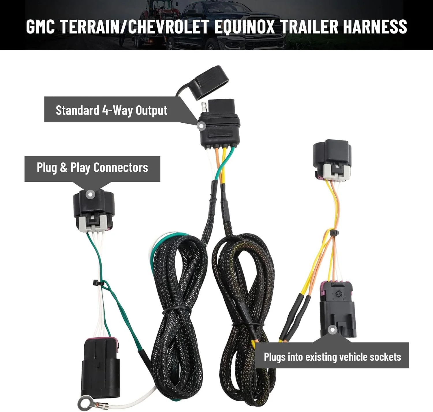 MECMO 4 Pin Trailer Wiring Harness for Chevrolet Equinox/GMC Terrain 2010-2017,