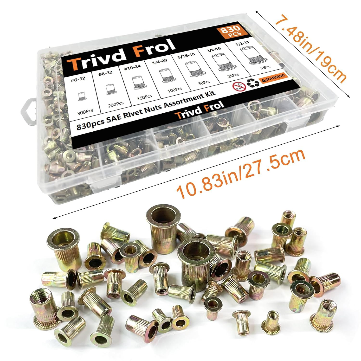 Rivet Nut Tool Kit, 830Pcs Sae/Metric Rivet Nut Assortment Kit