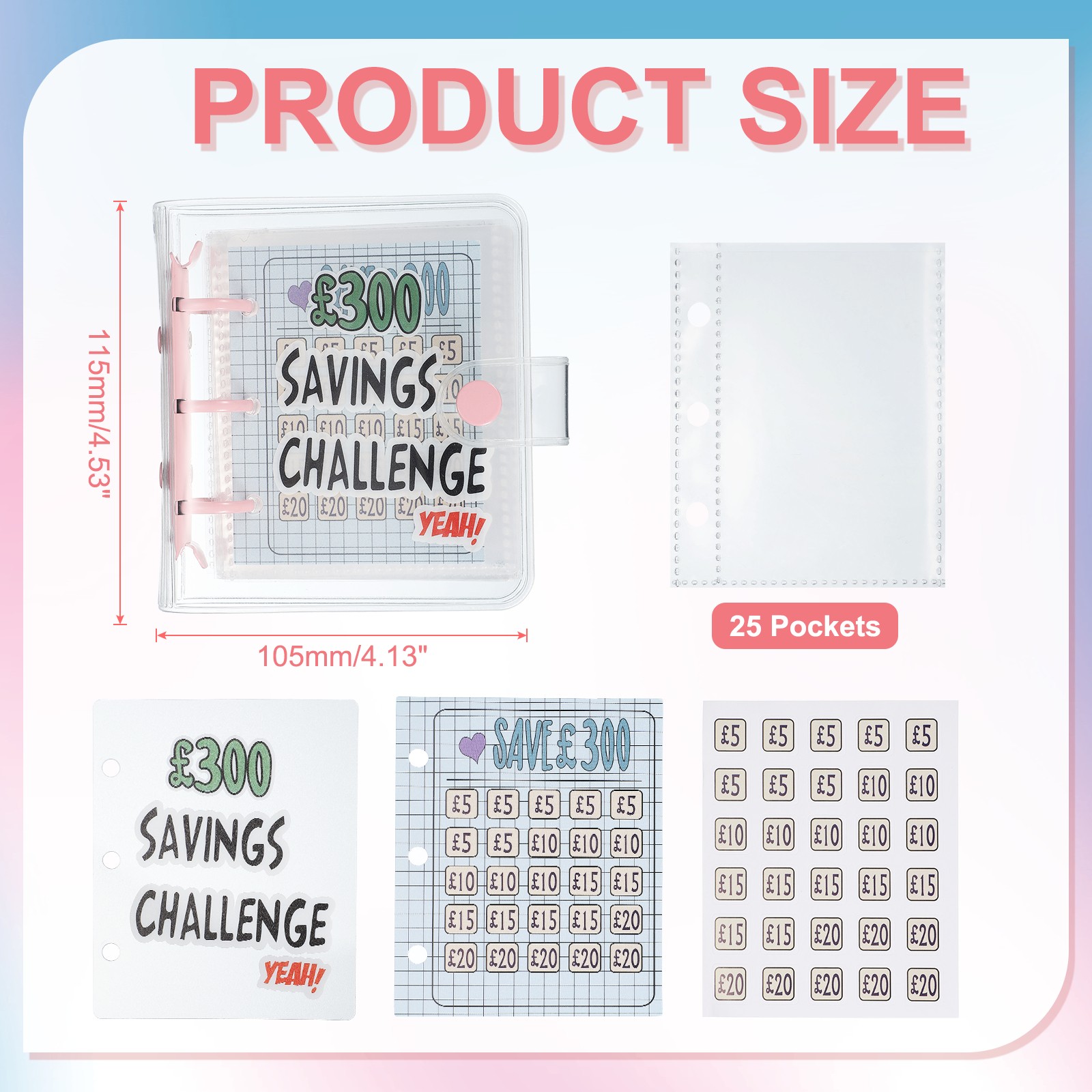 300 Pounds Savings Challenges Book, Money Saving Binder, Pink