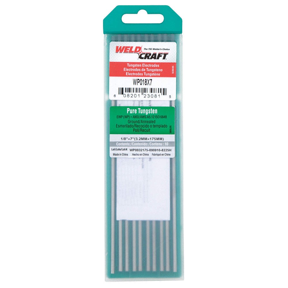MILLER ELECTRIC WP018X7 WELDCRAFT Green Tungsten Electrode,PK10 6LGU3