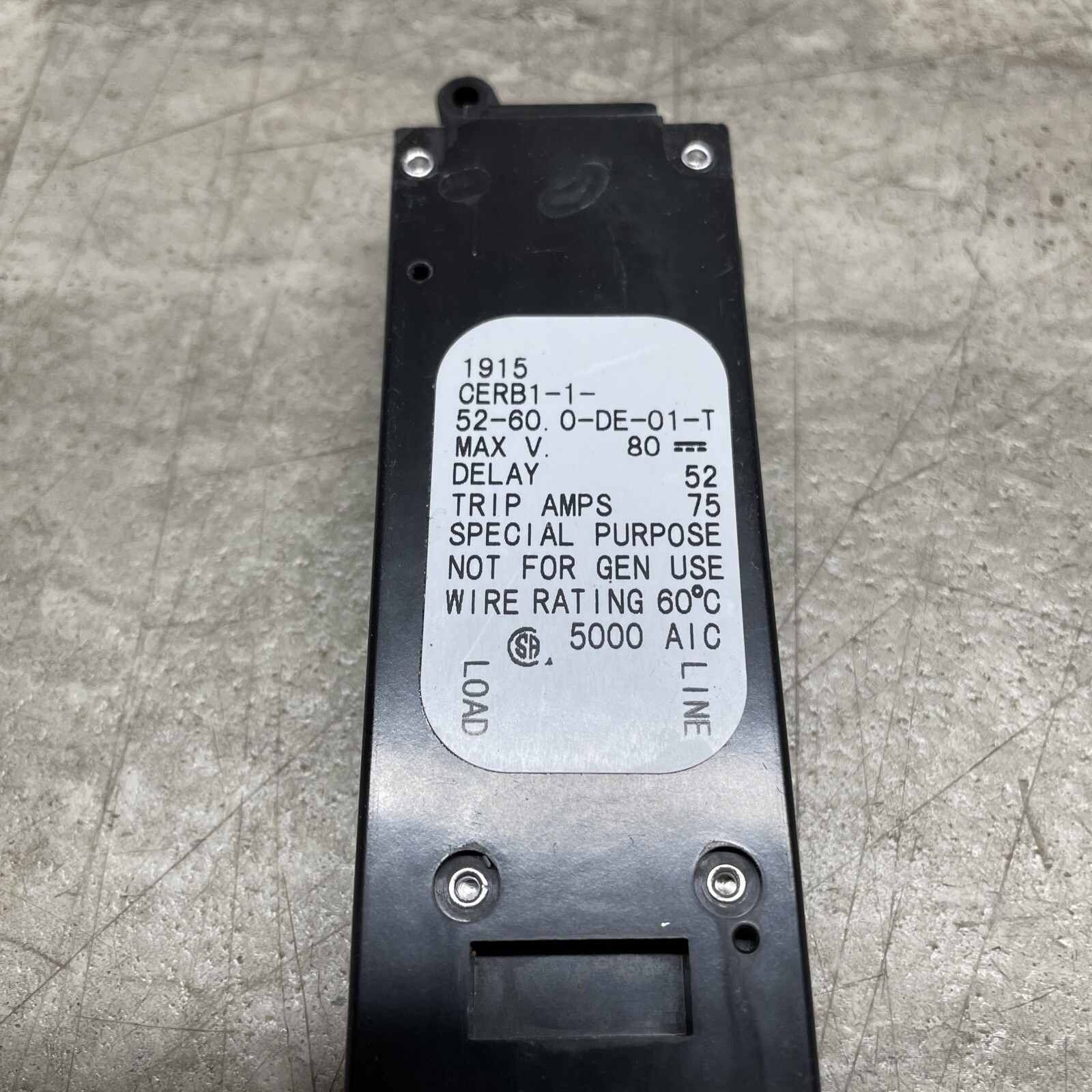 Airpax CERB1-1-52-60.0-DE-01-T Circuit Breaker, 60 Amp 80 VDC, New