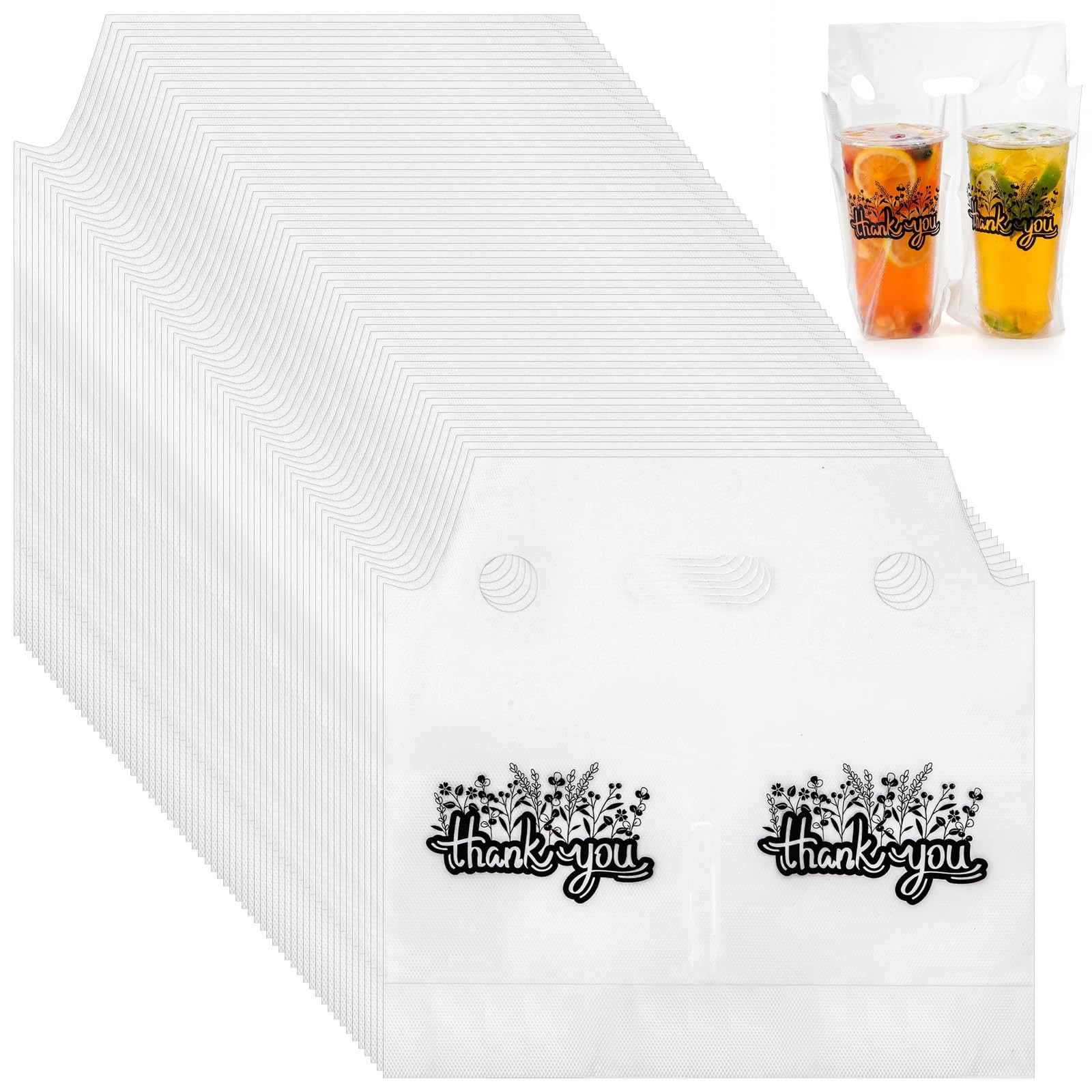 300 PCS Handle Drinking Poly Bags Plastic Packaging 12.2×11.2 In 2 Cups