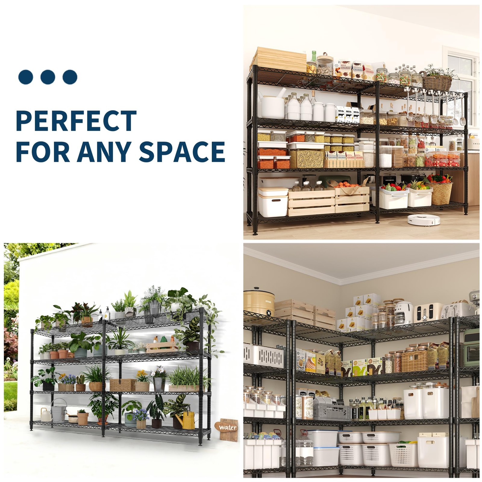 4-Tier Carbon Steel Wire Storage Shelving Double Row Heavy Duty Rack