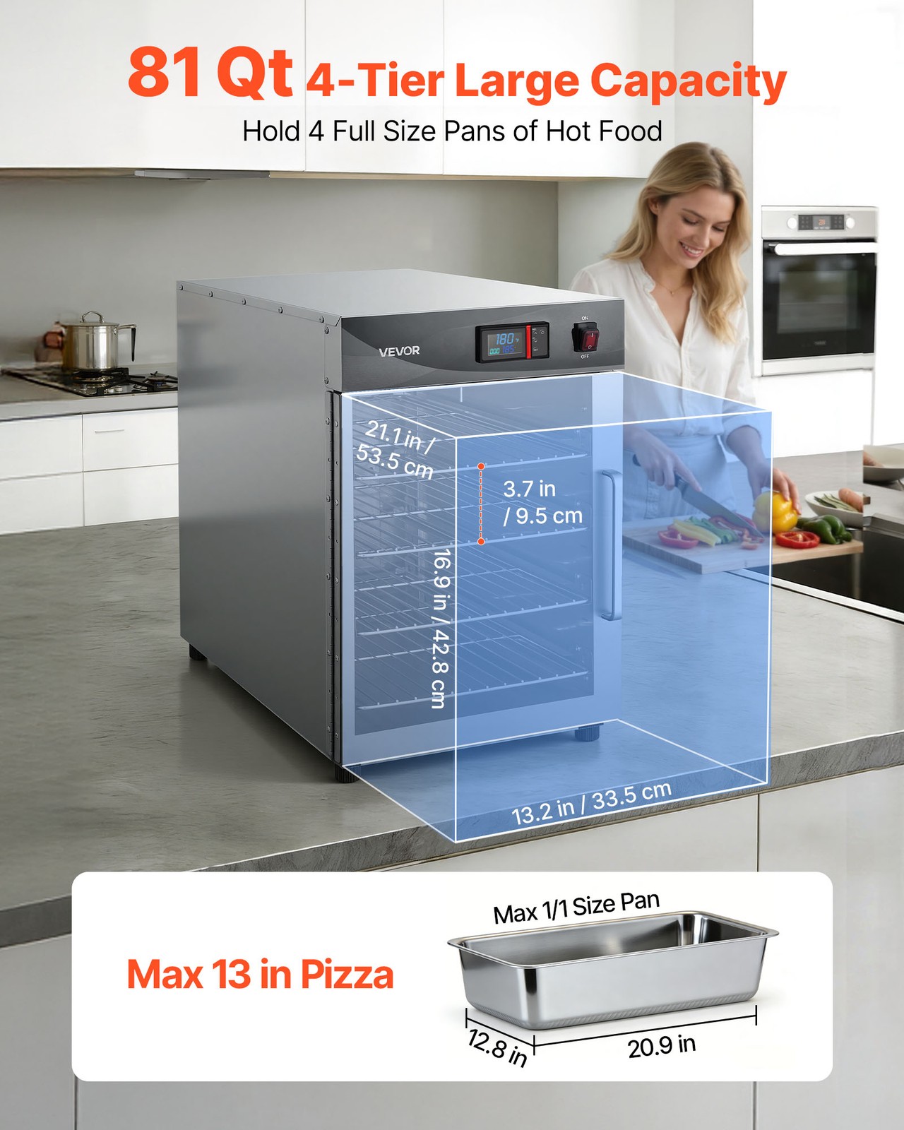 VEVOR Electric Hot Box Food Warmer 4-Tier Food Warming Cabinet with Single Door