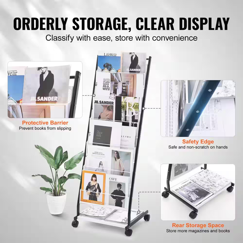 Brochure Display Rack, 6-Tier Magazine Display Stand, White 18.7 In. W X 53.3 In