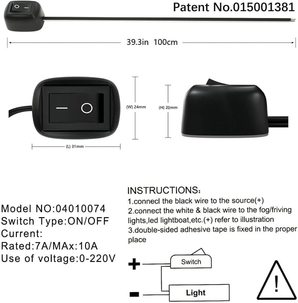 12V-220V/10A SPST Paste Type Button Switch with 1M Wire,Water Drop