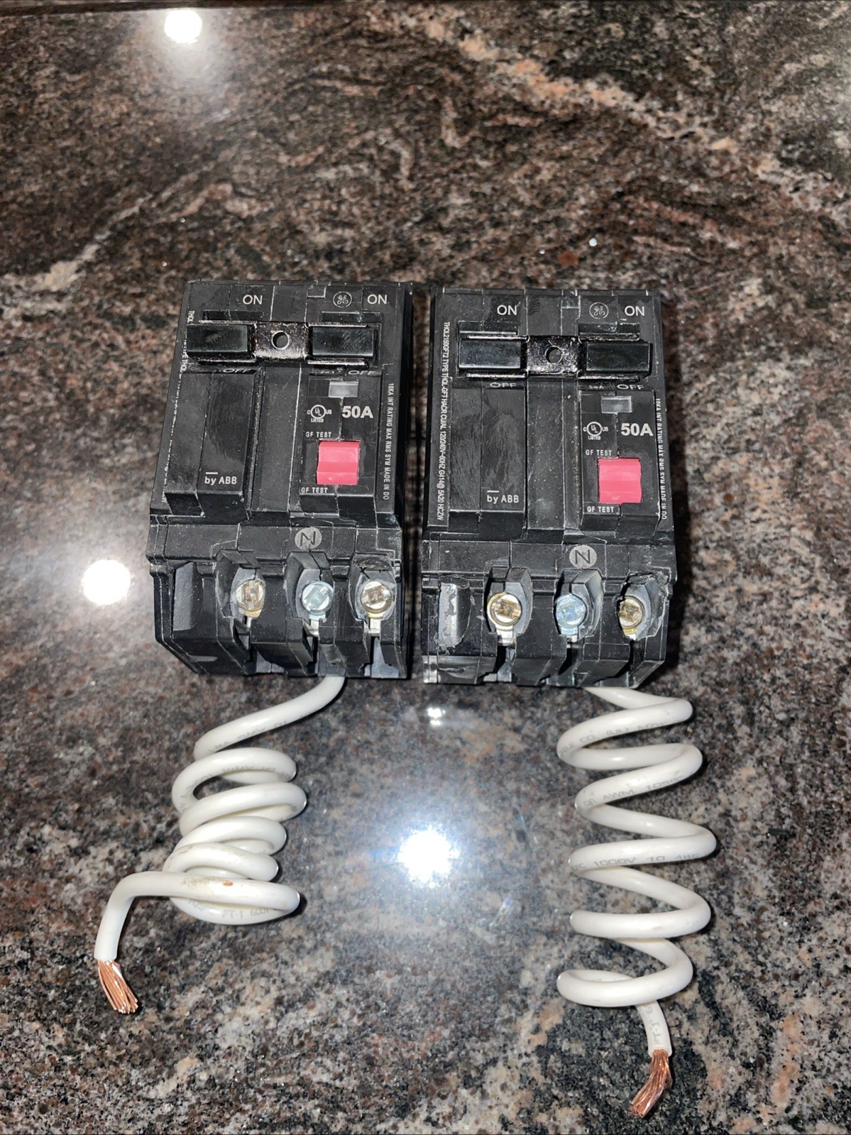 2x Untested GE GFCI ABB 50A THQL2150GFT2 Double Pole Circuit Breaker 120/240V