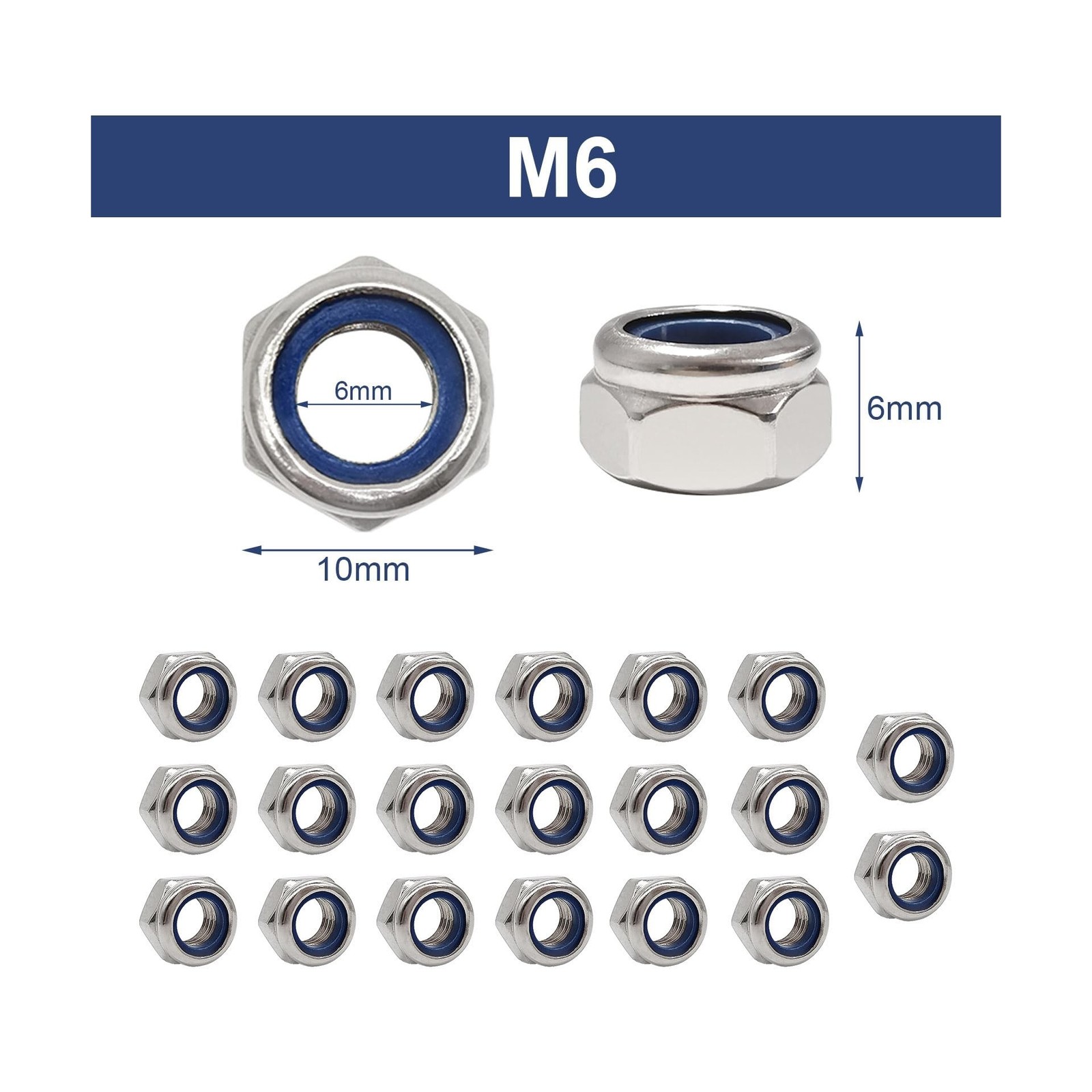Quacc 20pcs M6 Nyloc Steel Nuts, Nylon Locknuts for Fastener, Nylon Inserted …