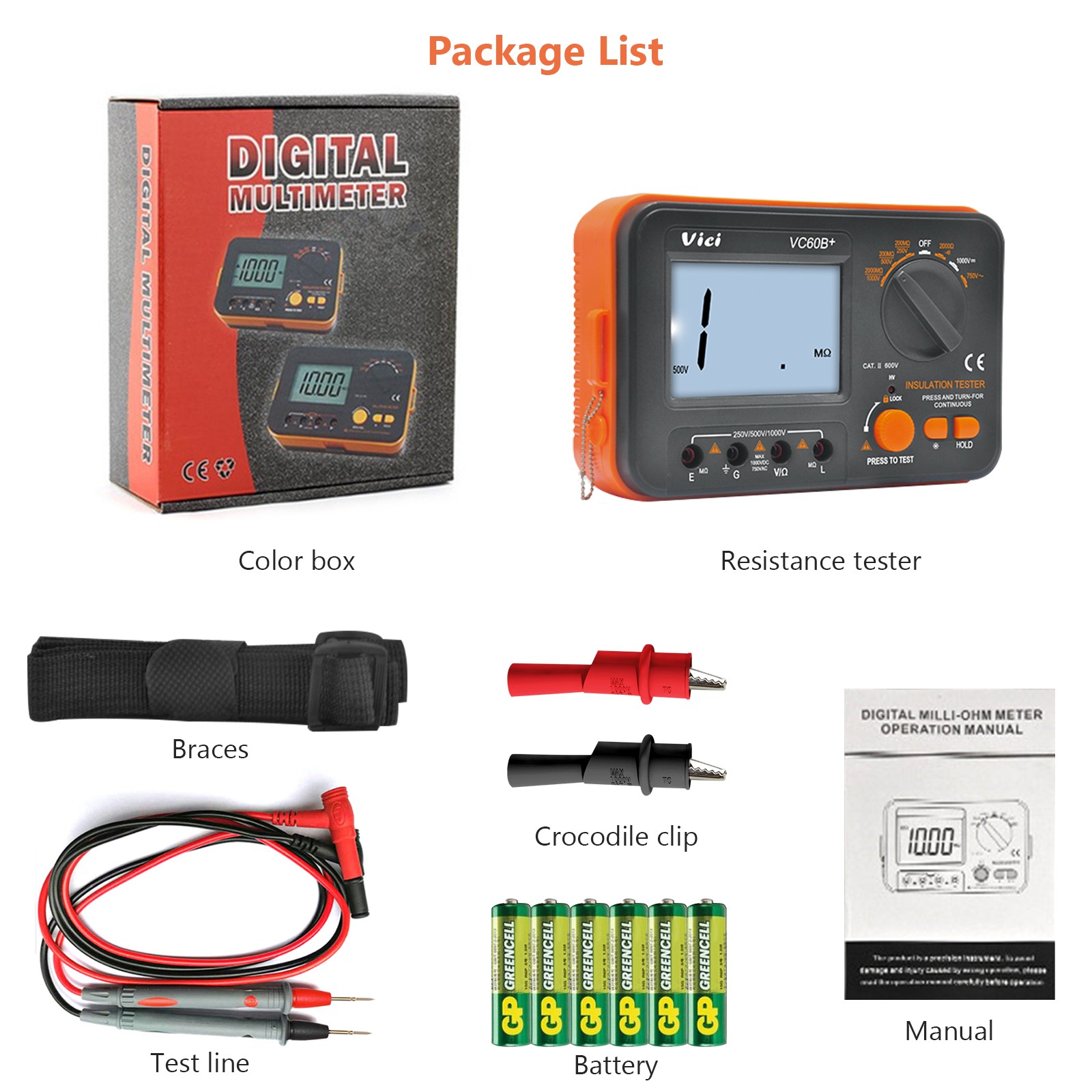 1000V Insulation Resistance Meter MegOhm Tester Portable 2000MΩ Megohmmeter Volt
