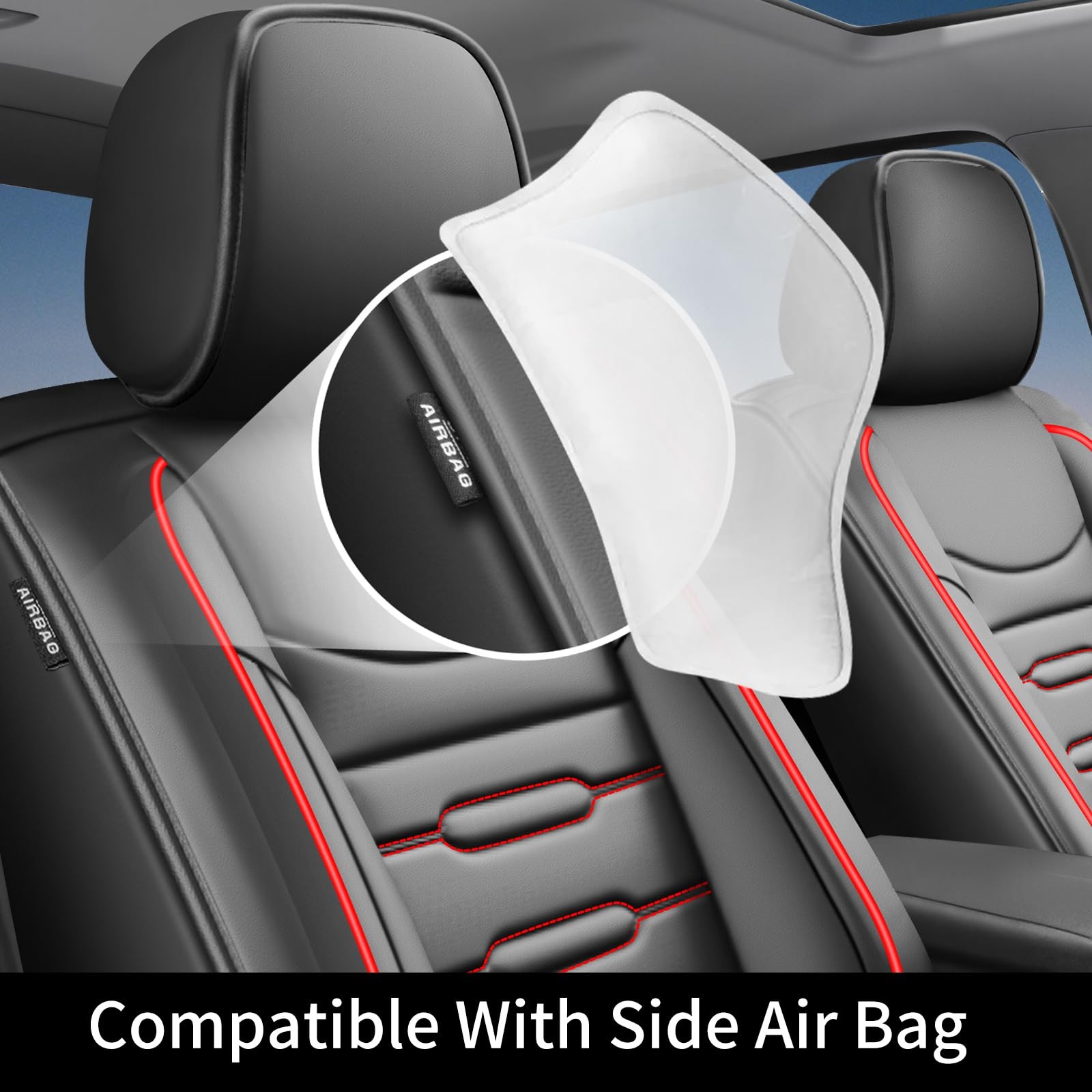 Subaru Outback 10-26 Seat Covers Waterproof Leather Airbag Compatible Black+Red