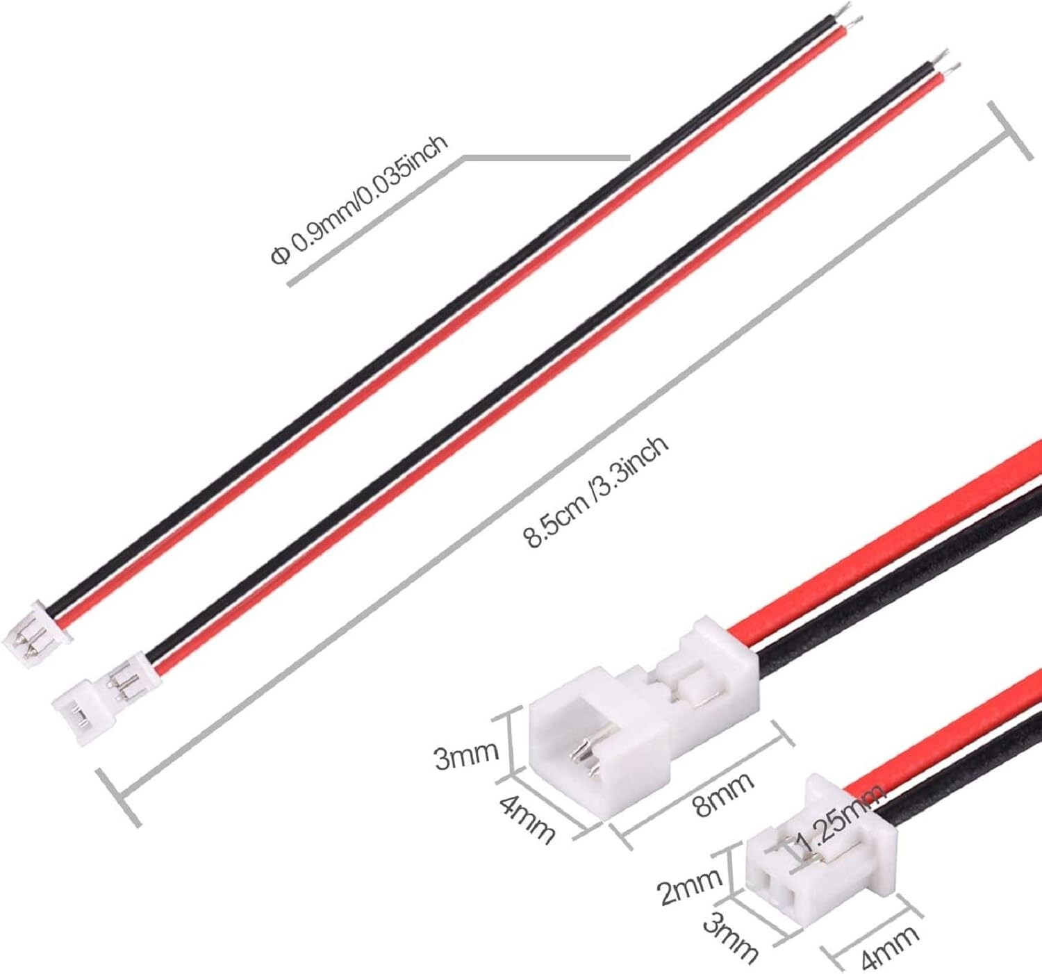 Letool 30 Pairs JST 1.25Mm 2 Pin Micro Male Female Connector Plug with Red Black