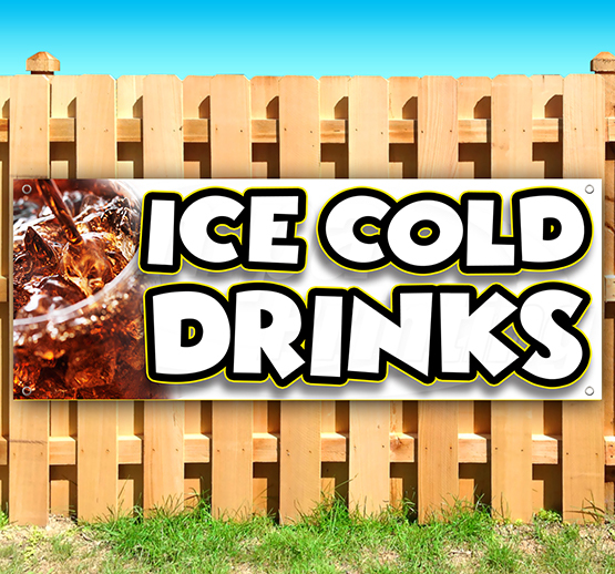 ICE COLD DRINKS Advertising Vinyl Banner Flag Sign CARNIVAL FAIR FOOD USA