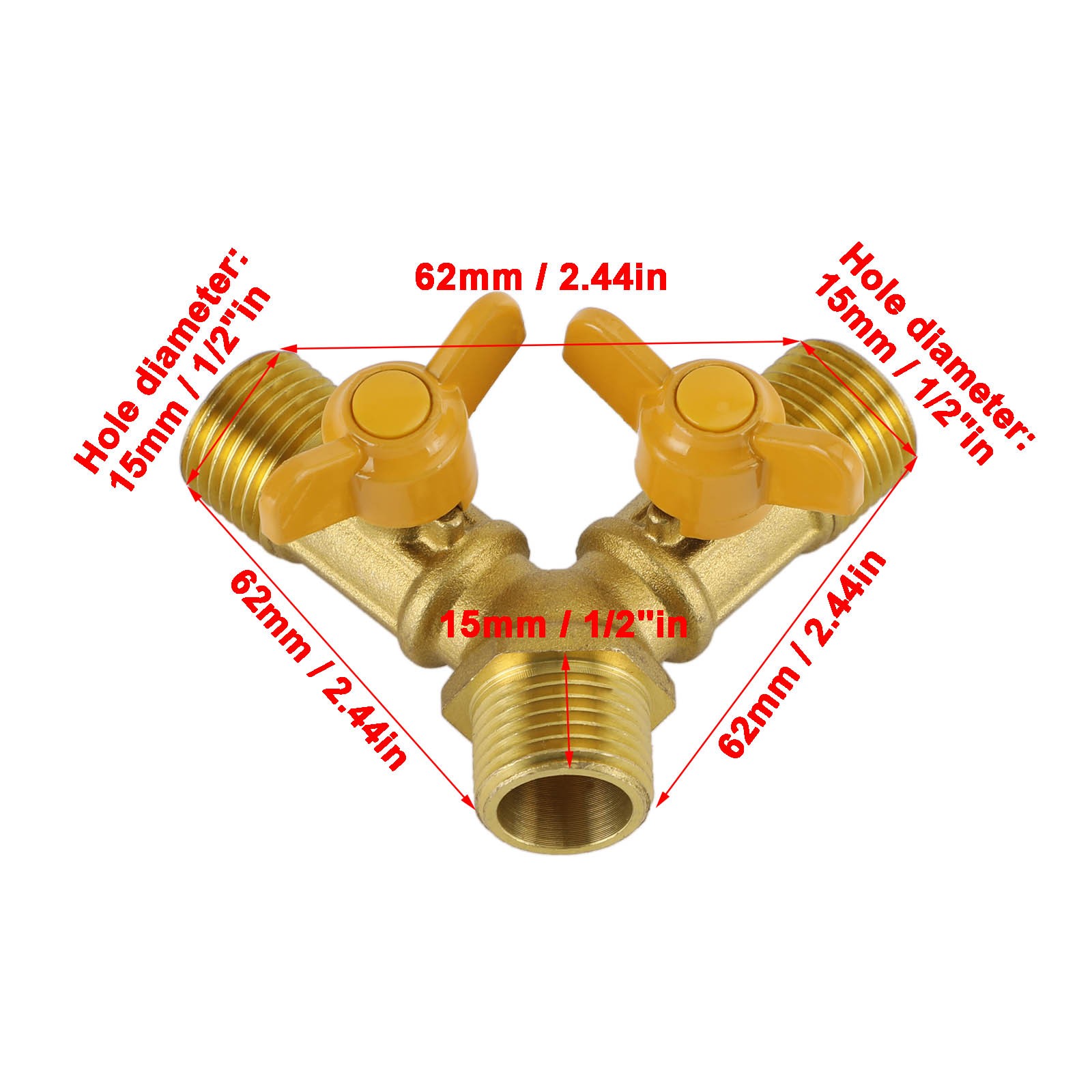 3 Way Shut off Ball Valve 1/2″ Hose Barb Y Shaped Valve 2 Switch Brass Fitting