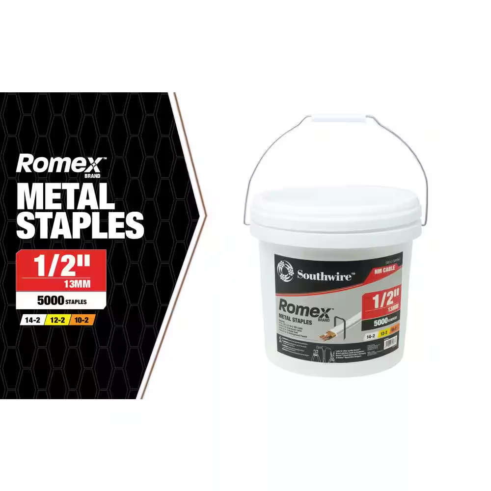 1/2 In. Metal Staples for Romex NM Cable (5,000‑Pack)