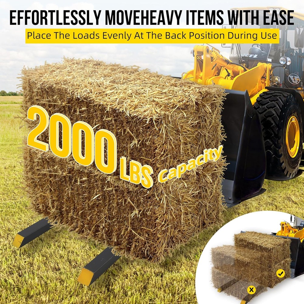 43″/60″ Clamp Debris Forks Tractor Skid Steer Loader Bucket Forks 2000/4000 LBS