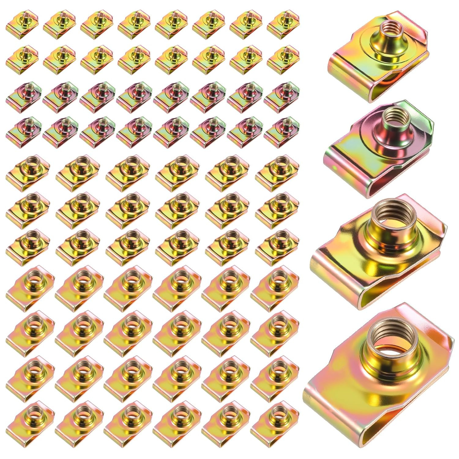100 PCS U-Clip Nut Set for Auto Car – M4 M5 M6 M8 Assortment Kit (25 Each), Colo