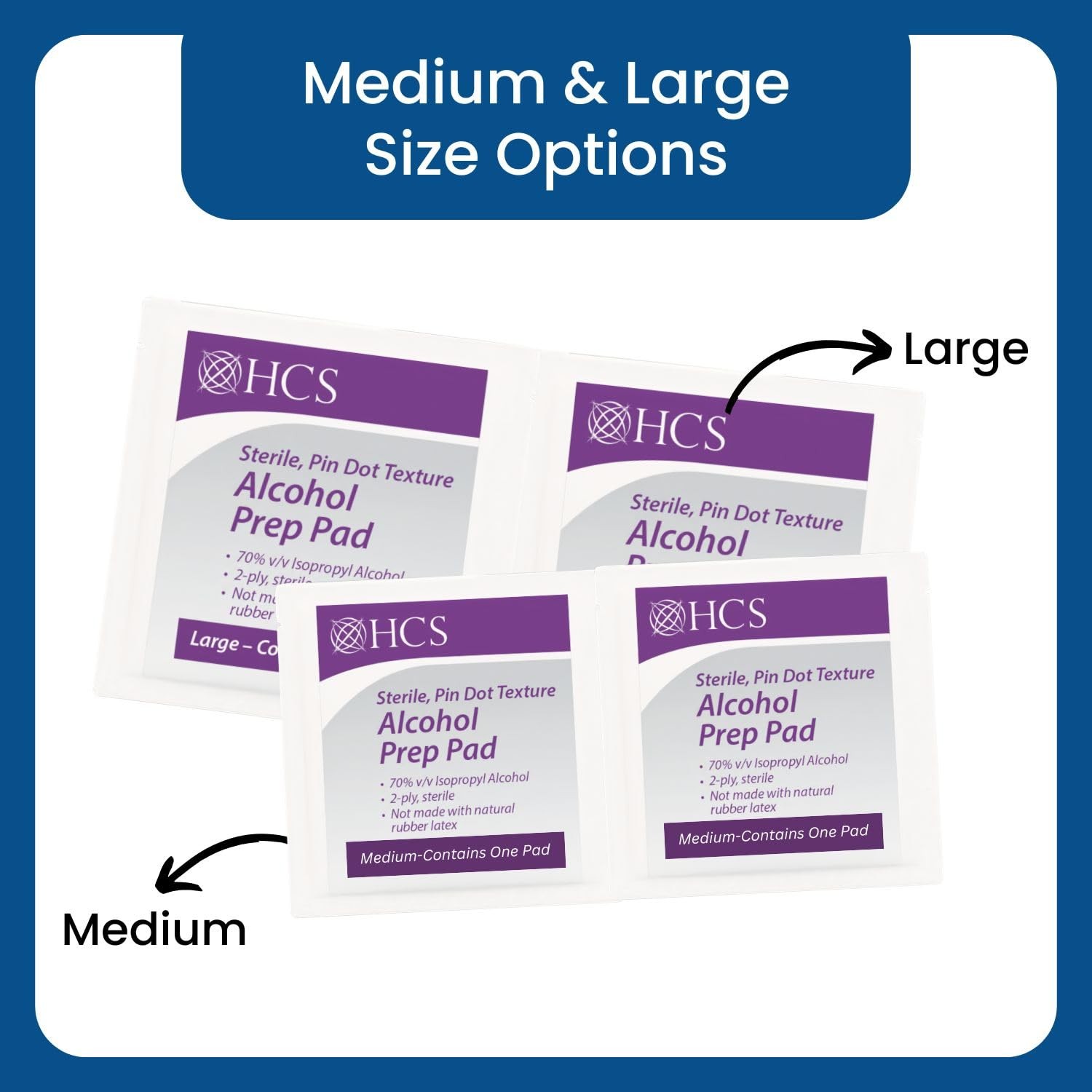 HCS Large Alcohol Prep Pads – Textured, 70% Isopropyl 1 Count (Pack of 100)