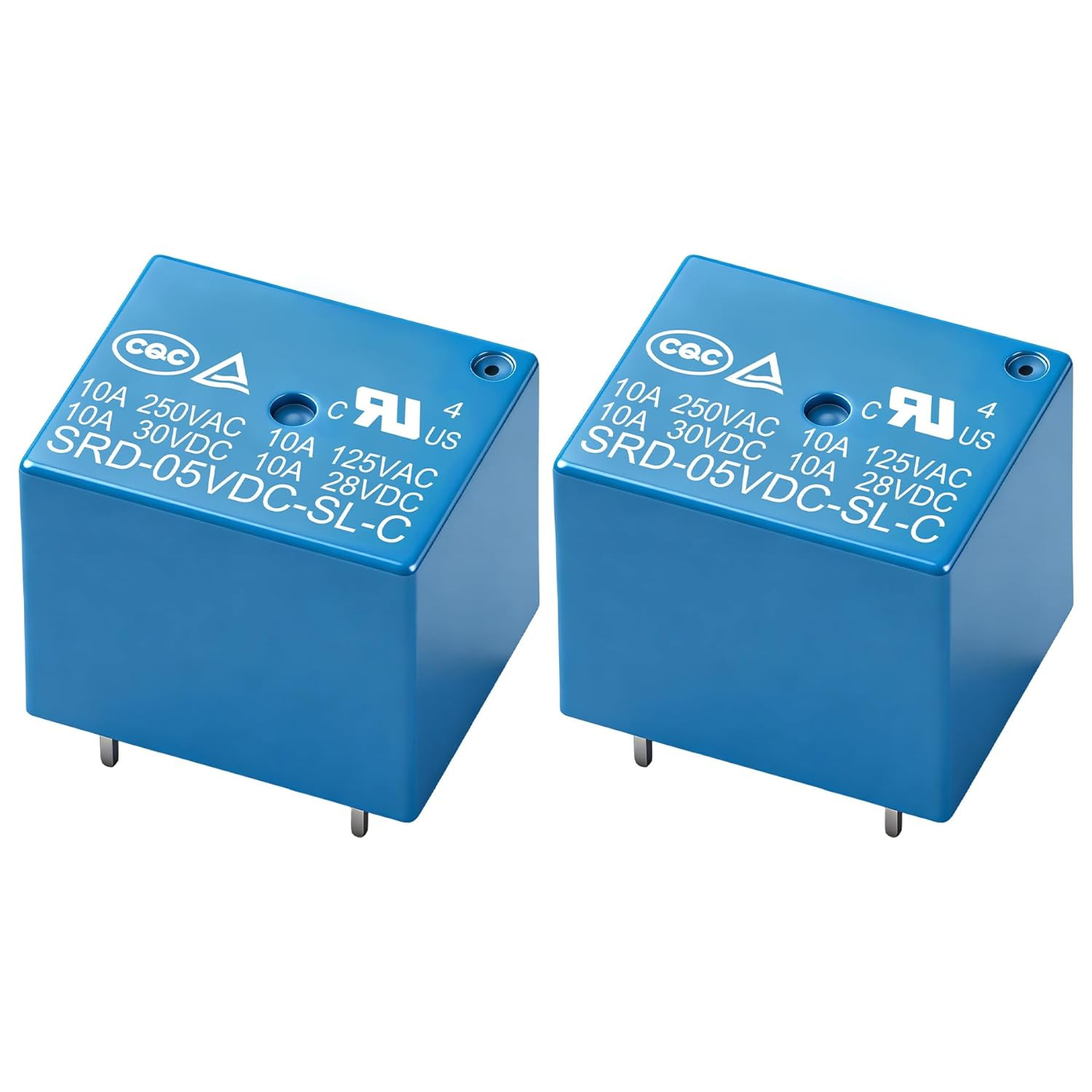 2Pcs PCB Power Relay SRD-05VDC-SL-C, DC 5V Coil, 10A 250VAC, SPDT, 5 Pin